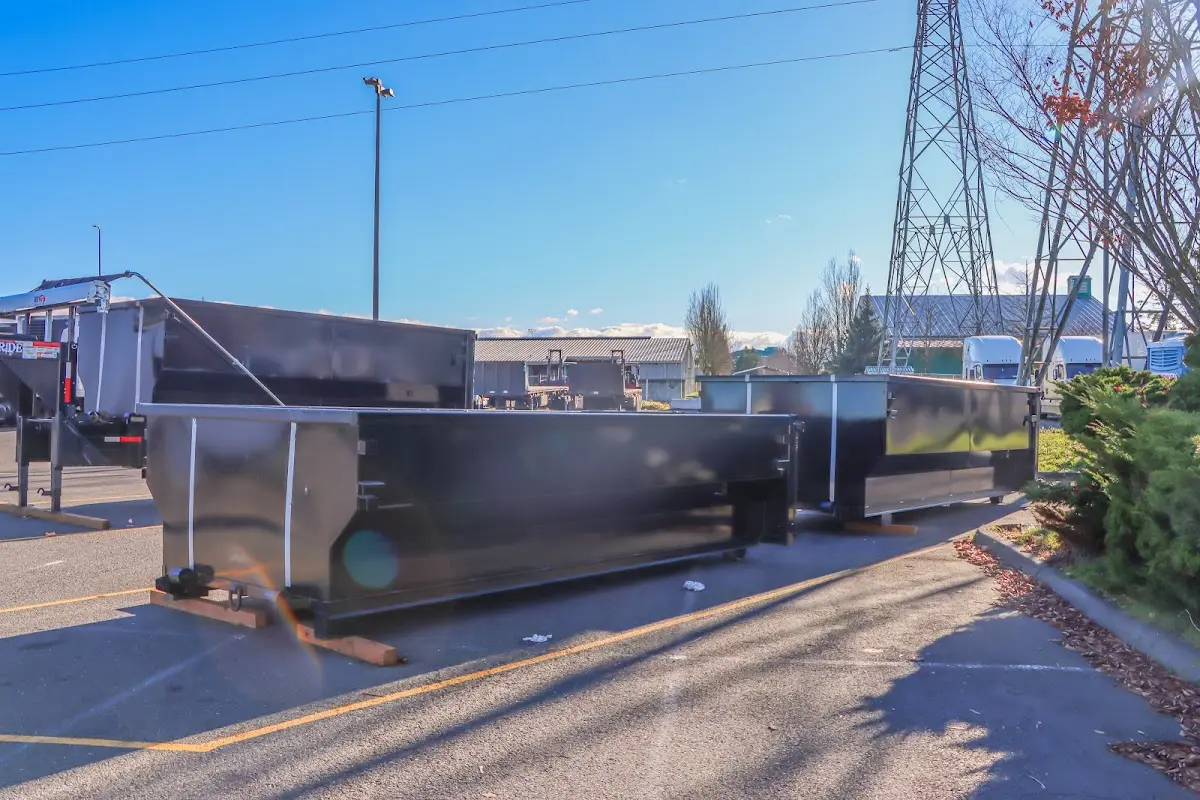 Roll-off dumpster ready for waste disposal at job site for 2 Yard Dumpster Rental in Lower Makefield